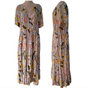 Lane Bryant Tropical Floral Print Pastel Tiered Maxi / Midi Dress